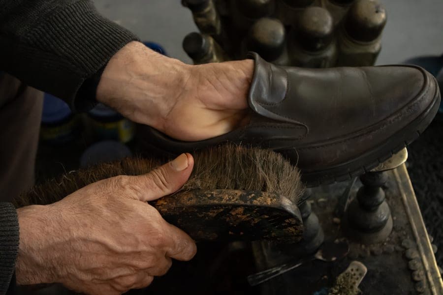 Leather care products and a brush